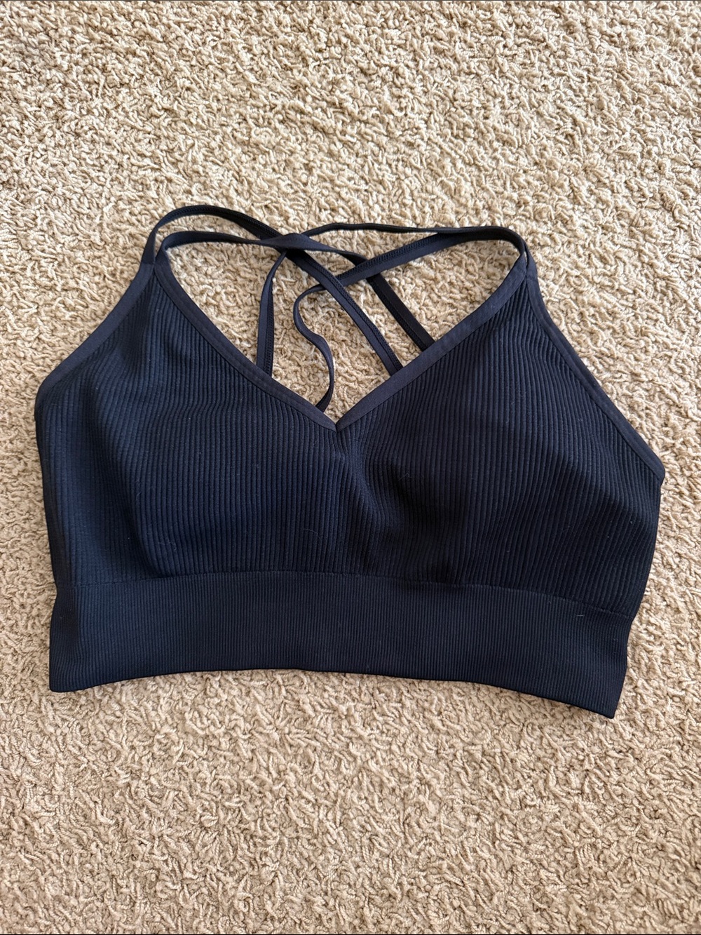 aerie Black Ribbed Strappy Sports Bralette